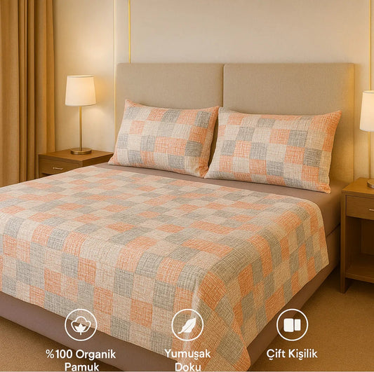 Alegra Çift Kişilik Nevresim Takımı %100 Pamuk - Yeşil Beyaz - 1 Çarşaf 1 Nevresim 2 Yastık Kılıfı