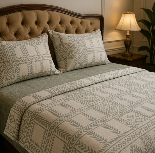 Otto Haki Beyaz %100 Pamuklu Çift Kişilik Nevresim Takımı – 1 Çarşaf, 1 Nevresim, 2 Yastık Kılıfı