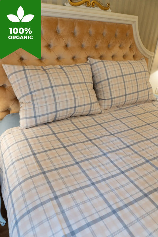 Mirage Mavi Krem %100 Pamuklu Çift Kişilik Nevresim Takımı – 1 Çarşaf, 1 Nevresim, 2 Yastık Kılıfı