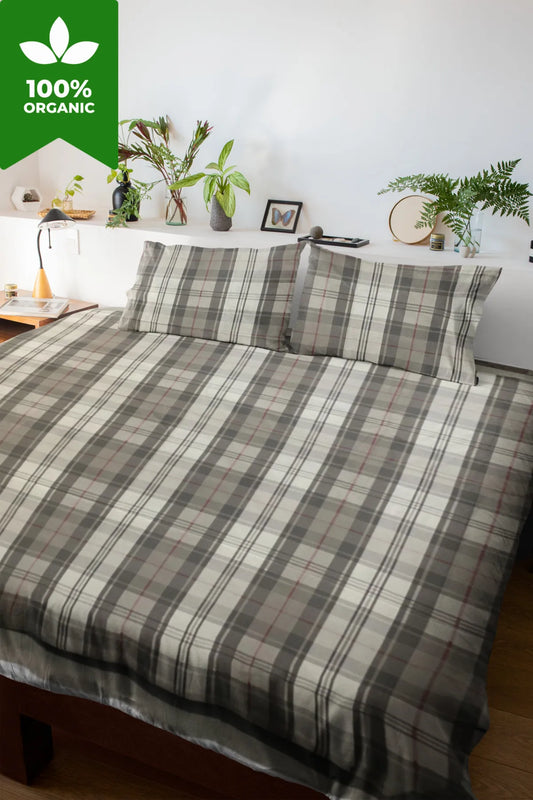 Nebbia Gri Beyaz %100 Pamuklu Çift Kişilik Nevresim Takımı – 1 Çarşaf, 1 Nevresim, 2 Yastık Kılıfı