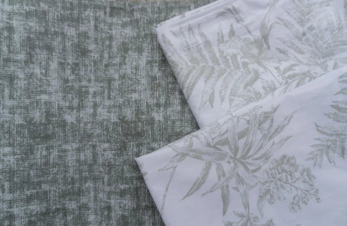 Foresta Çift Kişilik Nevresim Takımı - Yeşil Beyaz - %100 Pamuk